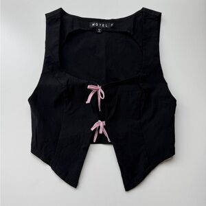 Motel Rocks Black Top with Pink Bow Accents